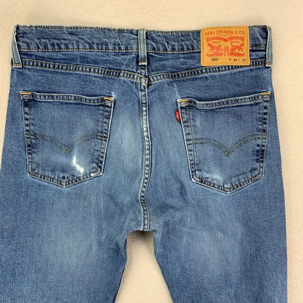 Thrashed Levi's Jeans 505 Mens 34x32 Faded Distressed Denim Painted Workwear Y2K